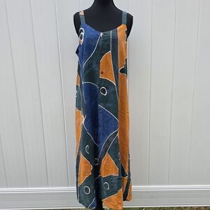 Dewi Ratih Collection Bali Cotton Maxi Dress Boho Abstract Print Size M